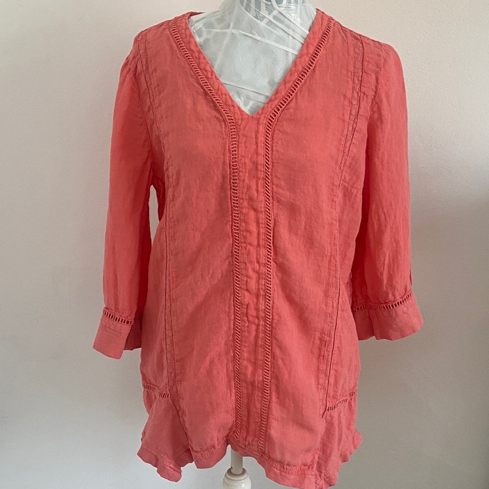 Soft Surroundings Women's Coral Linen Tunic L